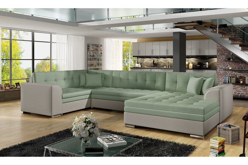 Rineta Sovesofa med Dobbeldivan - Grønn/Grå - Møbler - Sofaer - Sovesofaer