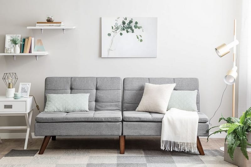 Ronne 2-seter Sengbar Rektangulær Sovesofa i Stoff med Trebein - Grå - Møbler - Sofaer - Sovesofaer