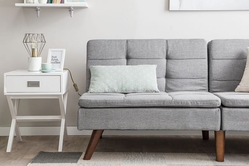 Ronne 2-seter Sengbar Rektangulær Sovesofa i Stoff med Trebein - Grå - Møbler - Sofaer - Sovesofaer