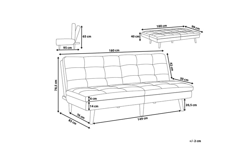 Ronne Sovesofa 180 cm - Blå - Sovesofaer - 3 seters sovesofa