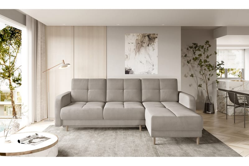 Saimon Sovesofa m. Divan med Oppbevaring 3-seter - Beige - Sovesofaer - Sovesofa divan