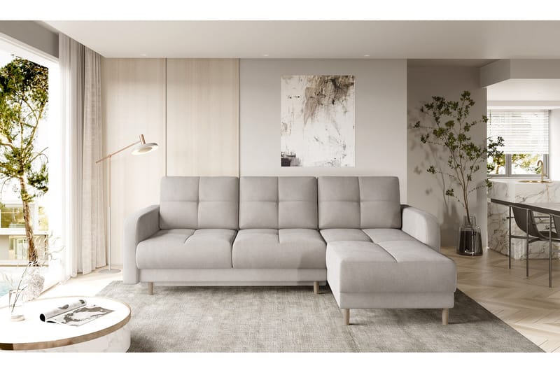 Saimon Sovesofa m. Divan med Oppbevaring 3-seter - Beige - Sovesofaer - Sovesofa divan