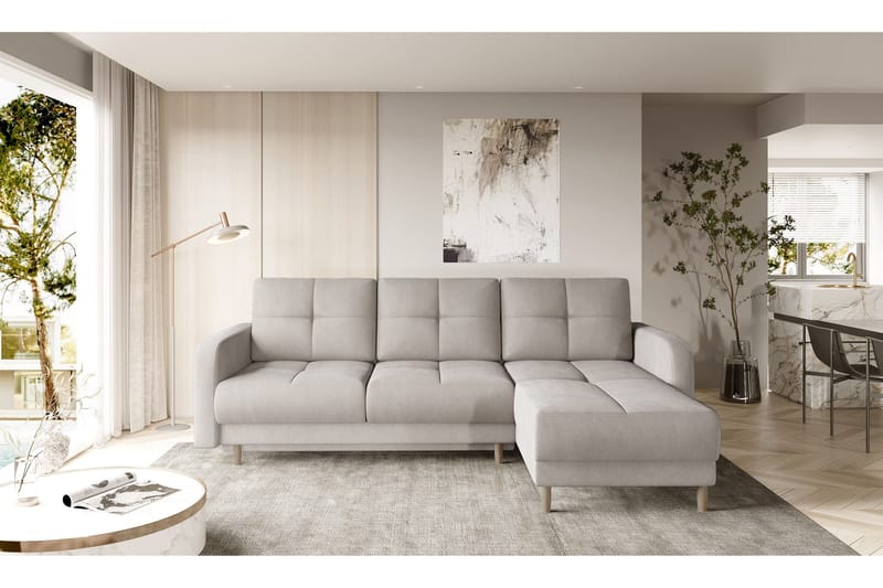 Saimon Sovesofa m. Divan med Oppbevaring 3-seter - Beige - Møbler - Sofaer - Sovesofaer