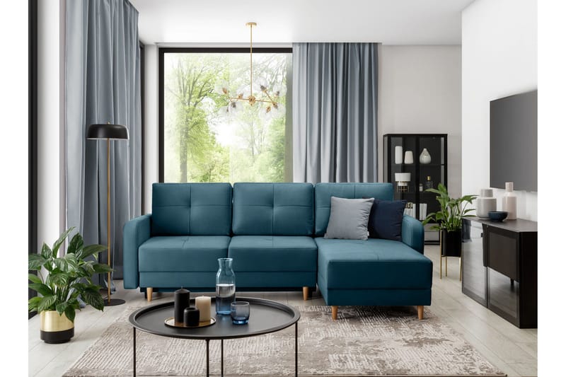 Saimon Sovesofa m. Divan med Oppbevaring 3-seter - Blå - Møbler - Sofaer - Sovesofaer