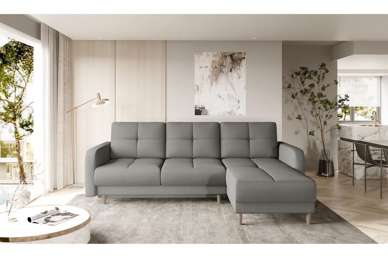 Saimon Sovesofa m. Divan med Oppbevaring 3-seter - Grå - Møbler - Sofaer - Sovesofaer