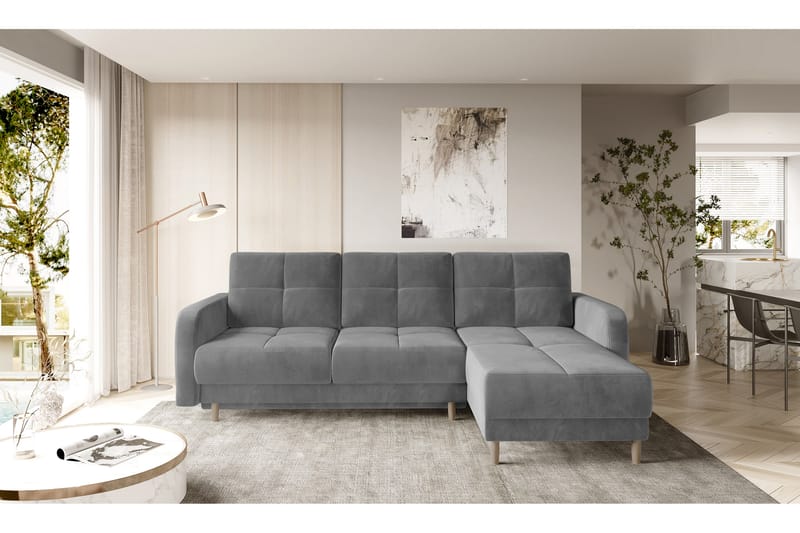 Saimon Sovesofa m. Divan med Oppbevaring 3-seter - Grå - Møbler - Sofaer - Sovesofaer