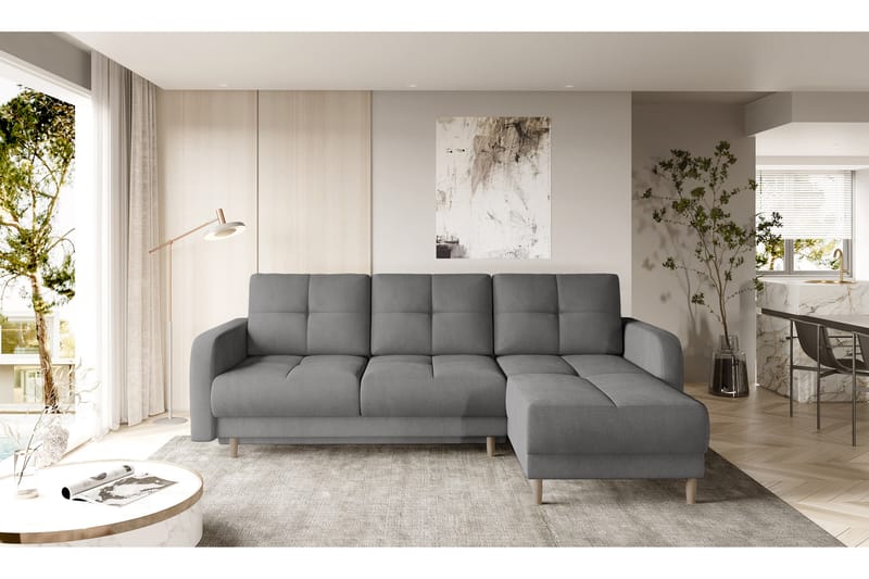 Saimon Sovesofa m. Divan med Oppbevaring 3-seter - Grå - Møbler - Sofaer - Sovesofaer