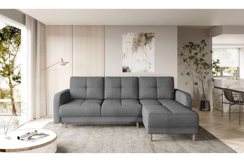 Saimon Sovesofa m. Divan med Oppbevaring 3-seter - Grå - Møbler - Sofaer - Sovesofaer