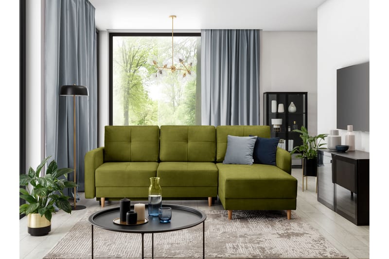 Saimon Sovesofa m. Divan med Oppbevaring 3-seter - Grønn - Møbler - Sofaer - Sovesofaer