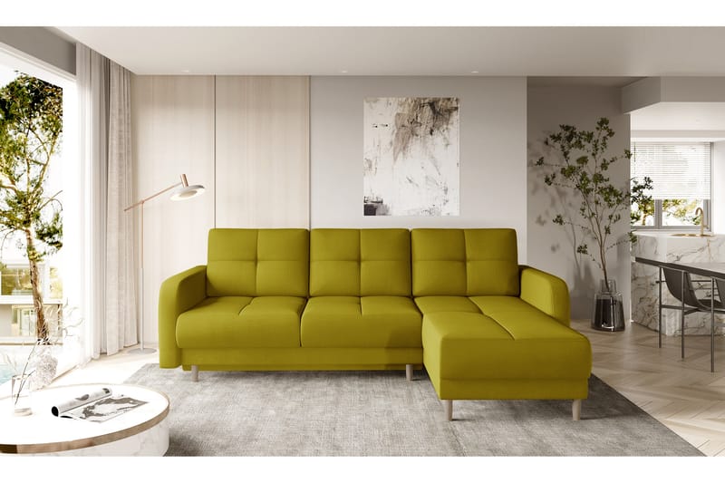 Saimon Sovesofa m. Divan med Oppbevaring 3-seter - Gul - Møbler - Sofaer - Sovesofaer
