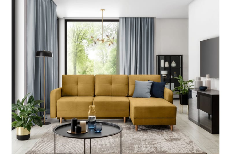 Saimon Sovesofa m. Divan med Oppbevaring 3-seter - Gul - Møbler - Sofaer - Sovesofaer