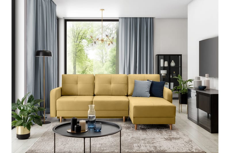 Saimon Sovesofa m. Divan med Oppbevaring 3-seter - Gul - Møbler - Sofaer - Sovesofaer