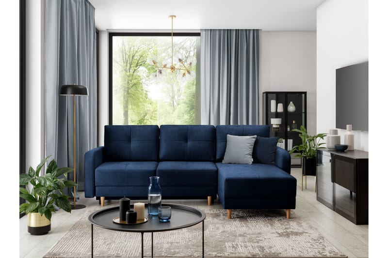 Saimon Sovesofa m. Divan med Oppbevaring 3-seter - Mørkeblå - Møbler - Sofaer - Sovesofaer