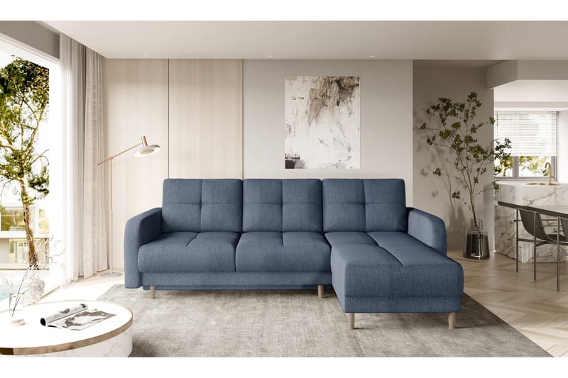 Saimon Sovesofa m. Divan med Oppbevaring 3-seter - Mørkeblå - Møbler - Sofaer - Sovesofaer