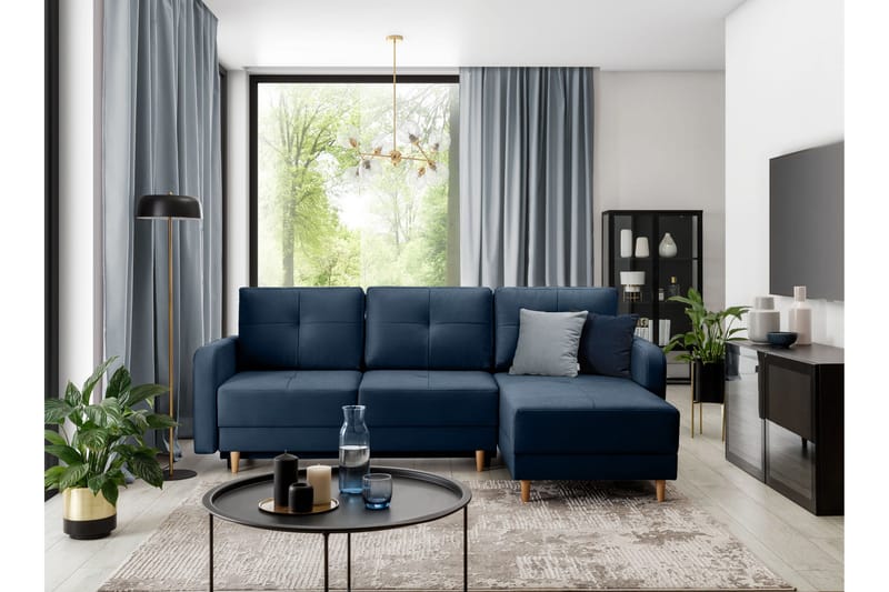 Saimon Sovesofa m. Divan med Oppbevaring 3-seter - Mørkeblå - Møbler - Sofaer - Sovesofaer