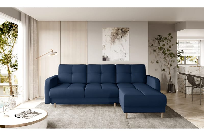 Saimon Sovesofa m. Divan med Oppbevaring 3-seter - Mørkeblå - Møbler - Sofaer - Sovesofaer