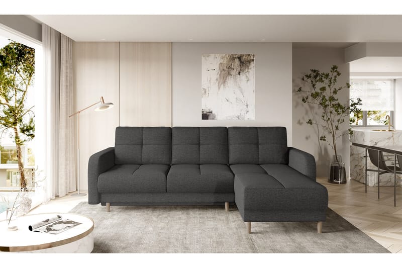 Saimon Sovesofa m. Divan med Oppbevaring 3-seter - Mørkegrå - Møbler - Sofaer - Sovesofaer