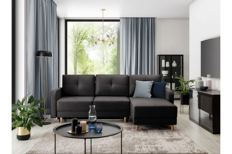 Saimon Sovesofa m. Divan med Oppbevaring 3-seter - Mørkegrå - Møbler - Sofaer - Sovesofaer