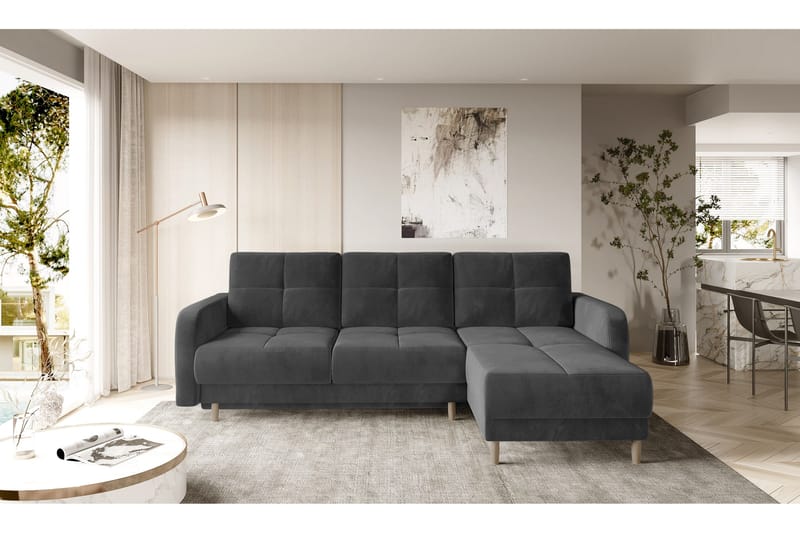 Saimon Sovesofa m. Divan med Oppbevaring 3-seter - Mørkegrå - Møbler - Sofaer - Sovesofaer