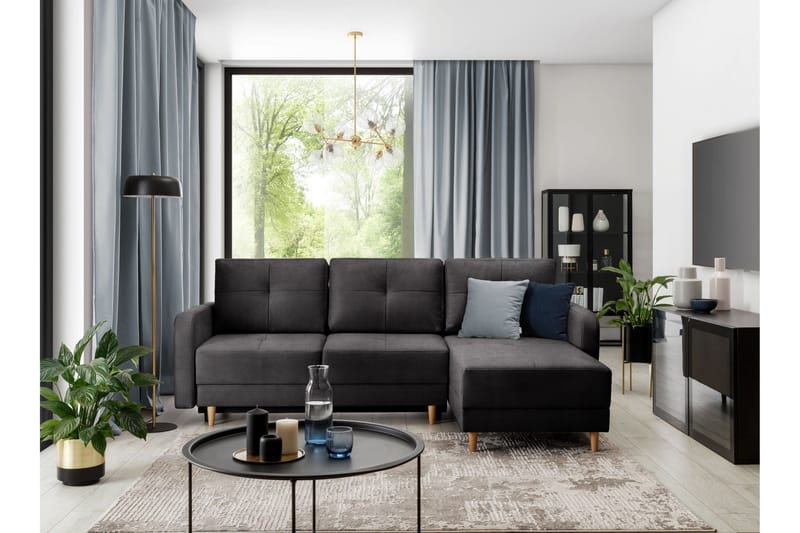 Saimon Sovesofa m. Divan med Oppbevaring 3-seter - Mørkegrå - Møbler - Sofaer - Sovesofaer