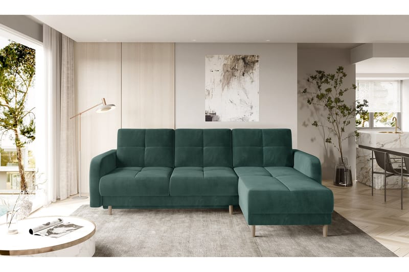 Saimon Sovesofa m. Divan med Oppbevaring 3-seter - Mørkegrønn - Møbler - Sofaer - Sovesofaer