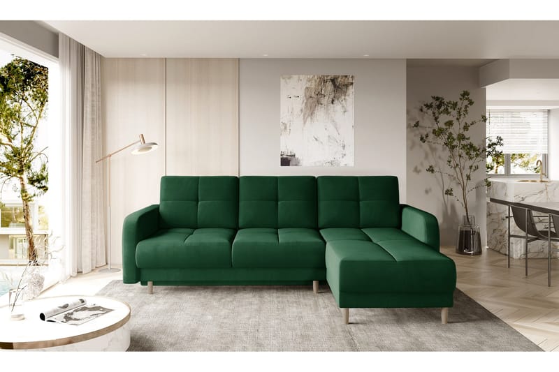 Saimon Sovesofa m. Divan med Oppbevaring 3-seter - Mørkegrønn - Møbler - Sofaer - Sovesofaer