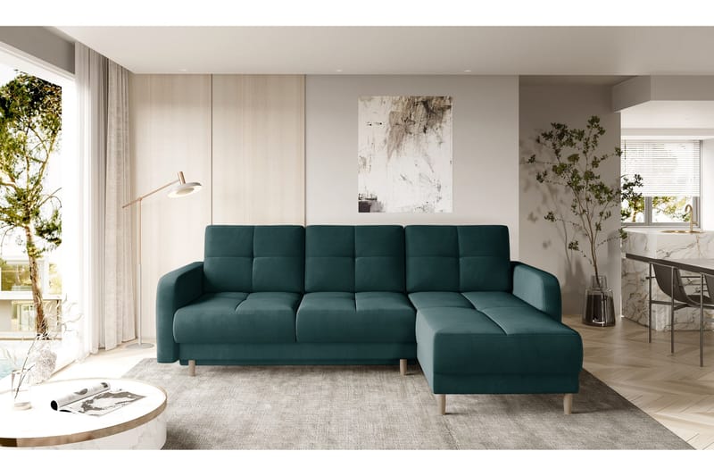 Saimon Sovesofa m. Divan med Oppbevaring 3-seter - Mørkegrønn - Møbler - Sofaer - Sovesofaer