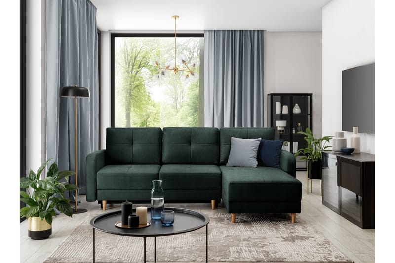 Saimon Sovesofa m. Divan med Oppbevaring 3-seter - Mørkegrønn - Møbler - Sofaer - Sovesofaer