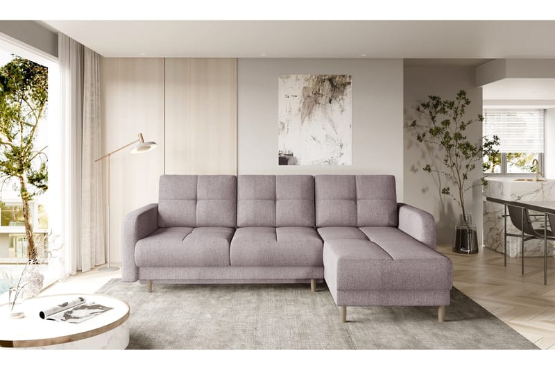 Saimon Sovesofa m. Divan med Oppbevaring 3-seter - Rosa - Møbler - Sofaer - Sovesofaer