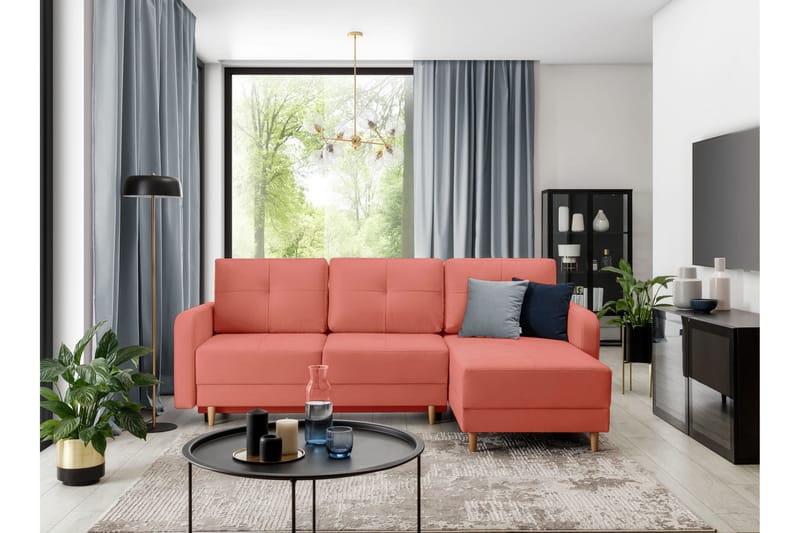 Saimon Sovesofa m. Divan med Oppbevaring 3-seter - Rosa - Sovesofaer - Sovesofa divan