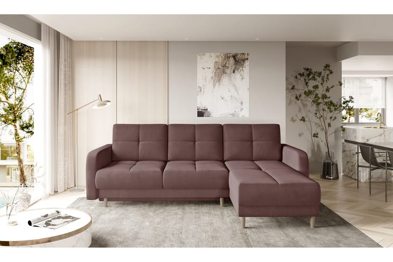 Saimon Sovesofa m. Divan med Oppbevaring 3-seter - Rosa - Møbler - Sofaer - Sovesofaer