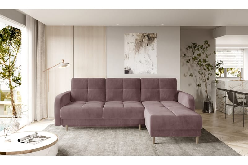 Saimon Sovesofa m. Divan med Oppbevaring 3-seter - Rosa - Sovesofaer - Sovesofa divan