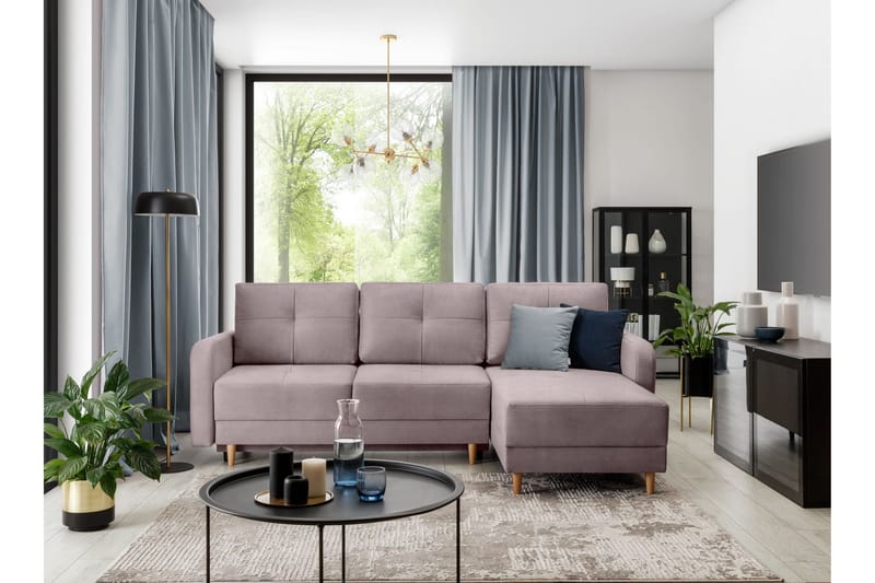 Saimon Sovesofa m. Divan med Oppbevaring 3-seter - Rosa - Møbler - Sofaer - Sovesofaer