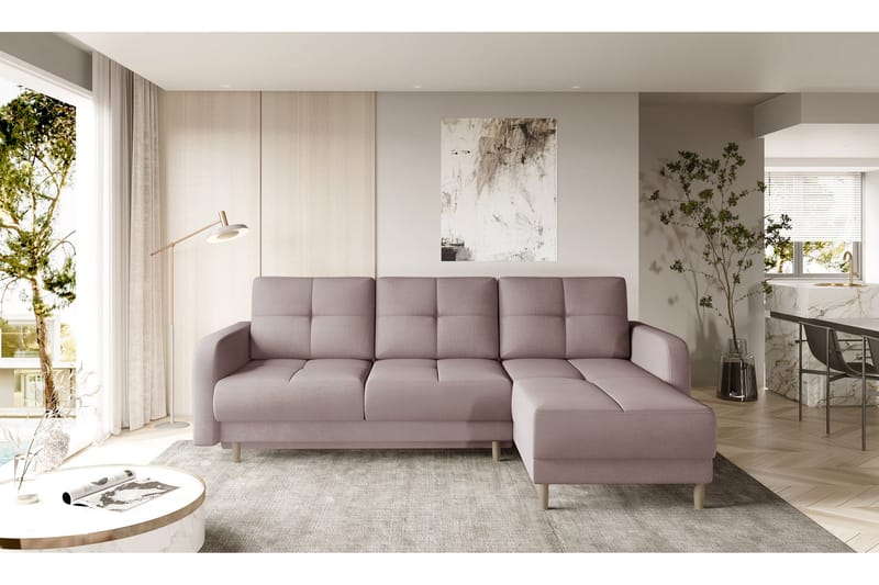 Saimon Sovesofa m. Divan med Oppbevaring 3-seter - Rosa - Møbler - Sofaer - Sovesofaer