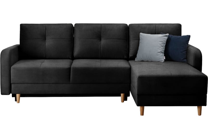 Saimon Sovesofa m. Divan med Oppbevaring 3-seter - Svart - Sovesofaer - Sovesofa divan