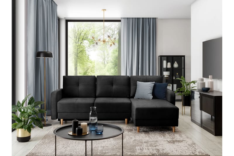 Saimon Sovesofa m. Divan med Oppbevaring 3-seter - Svart - Møbler - Sofaer - Sovesofaer