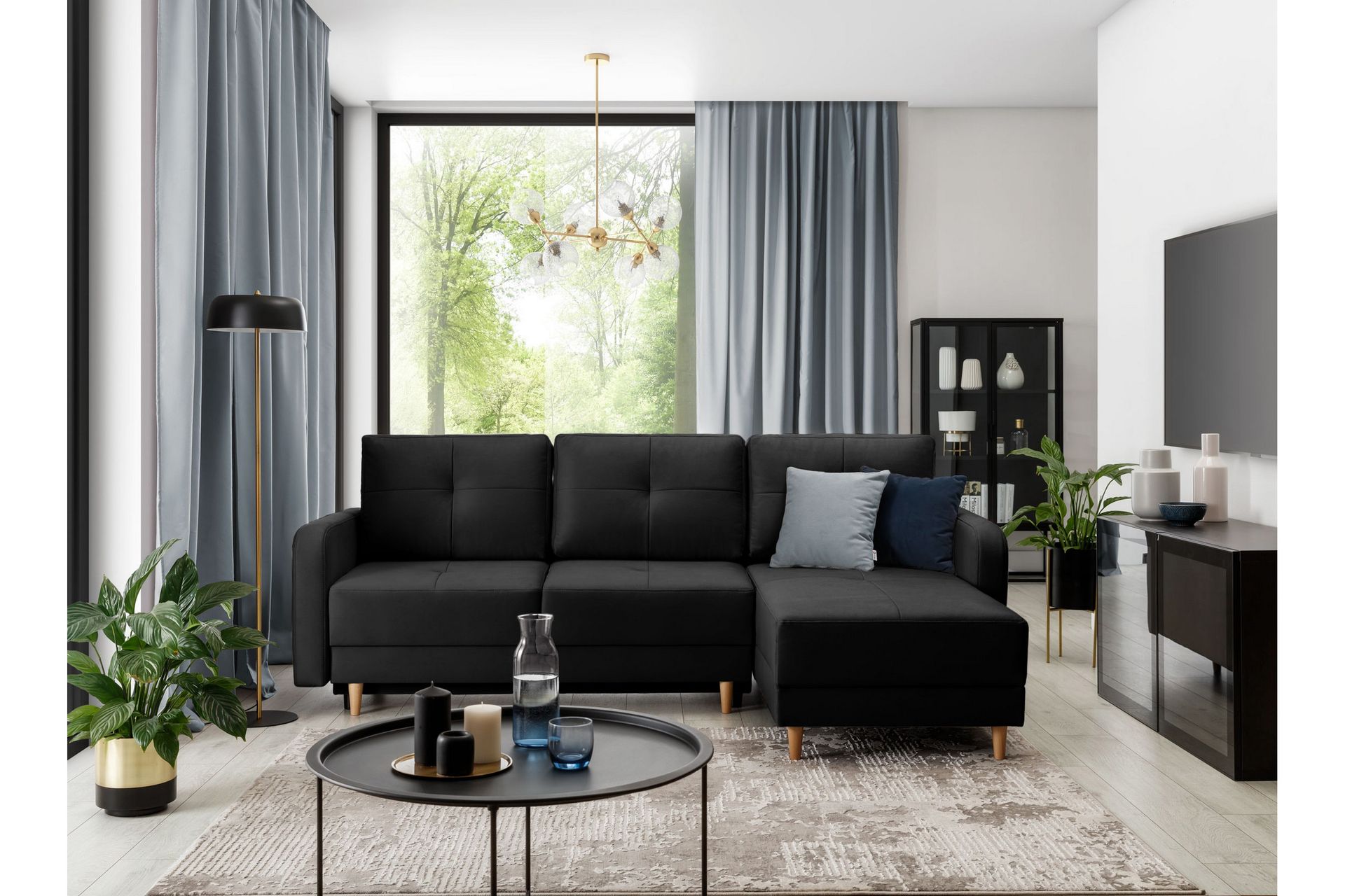 Saimon Sovesofa m. Divan med Oppbevaring 3-seter - Svart - Møbler - Sofaer - Sovesofaer