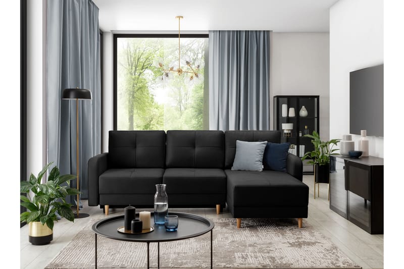 Saimon Sovesofa m. Divan med Oppbevaring 3-seter - Svart - Møbler - Sofaer - Sovesofaer