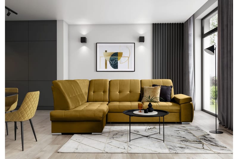 Sajana Sovesofa m. Sjeselong 3-seter - Gul - Møbler - Sofaer - Sovesofaer