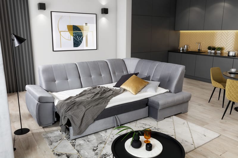 Sajana Sovesofa m. Sjeselong 3-seter - Svart - Møbler - Sofaer - Sovesofaer