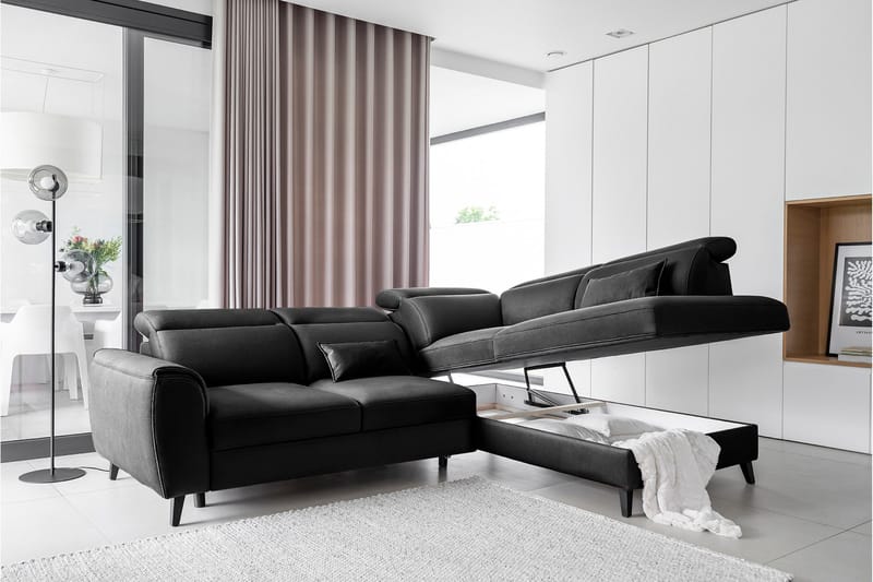 Sajda Sovesofa m. Sjeselong 3-seter - Svart - Møbler - Sofaer - Sovesofaer