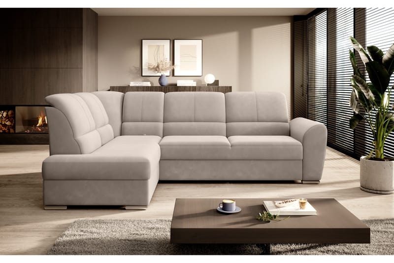 Sajmon Sovesofa m. Sjeselong 3-seter - Beige - Møbler - Sofaer - Sovesofaer