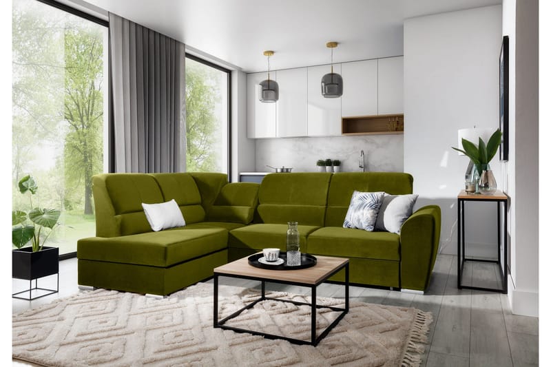 Sajmon Sovesofa m. Sjeselong 3-seter, Grønn