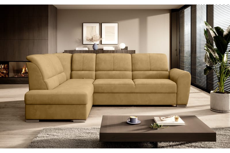 Sajmon Sovesofa m. Sjeselong 3-seter - Gul - Møbler - Sofaer - Sovesofaer