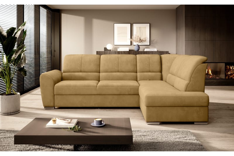 Sajmon Sovesofa m. Sjeselong 3-seter - Gul - Møbler - Sofaer - Sovesofaer