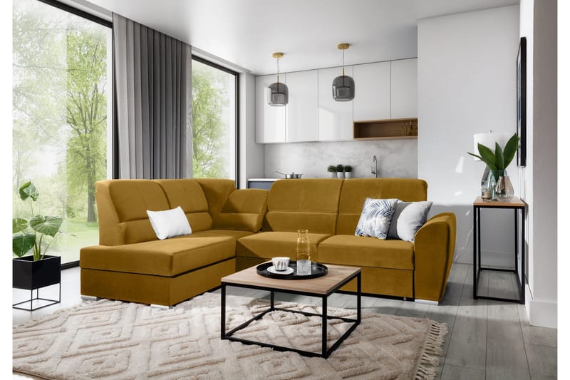 Sajmon Sovesofa m. Sjeselong 3-seter - Gul - Møbler - Sofaer - Sovesofaer