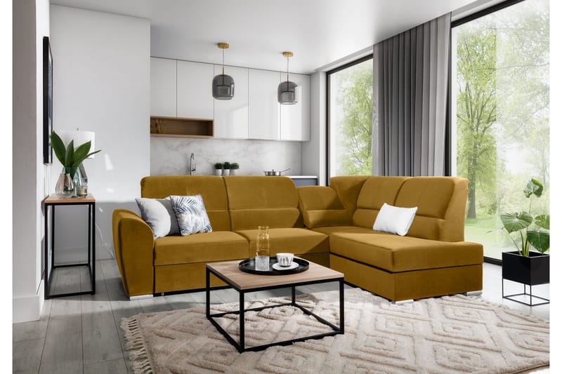 Sajmon Sovesofa m. Sjeselong 3-seter, Gul