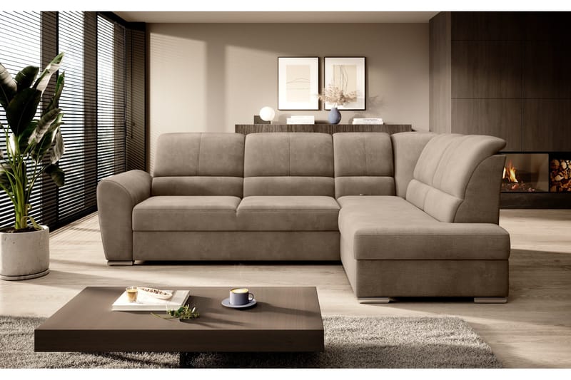 Sajmon Sovesofa m. Sjeselong 3-seter, Lys brun