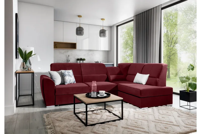 Sajmon Sovesofa m. Sjeselong 3-seter, Mørk lilla