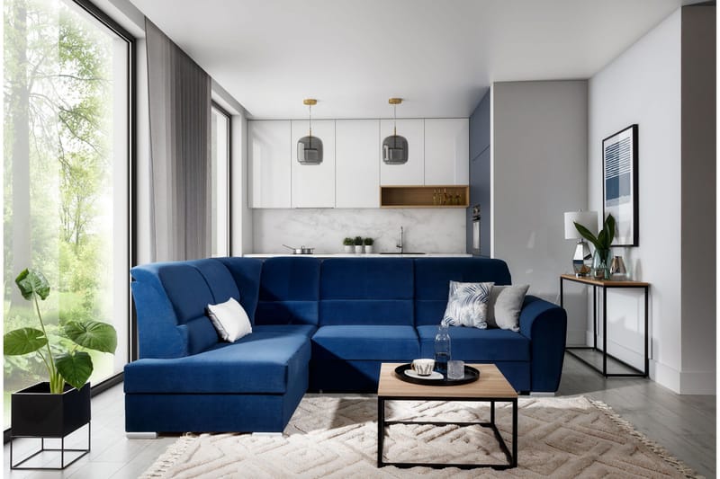 Sajmon Sovesofa m. Sjeselong 3-seter - Mørkeblå - Møbler - Sofaer - Sovesofaer